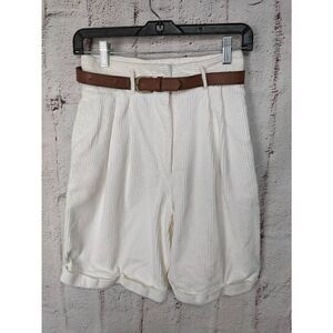 Kyoto Kasuals Womens Off White Shorts Brown belt Size 5 fits XS Corduroy High Wa